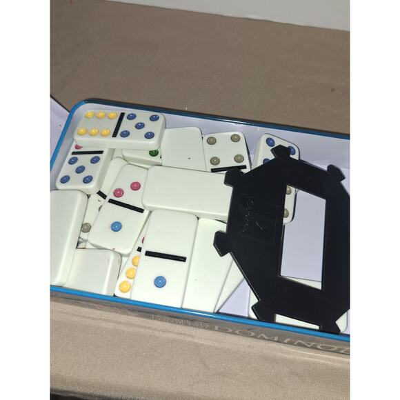 DOMINOS DOUBLE SIX SET COLOR DOT TABLE CLASSIC GAME - COLLECTIBLE TIN CONTAINER - Picture 4 of 6